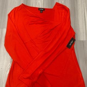 Lord & Taylor Red Asymmetrical Neckline Top (Size: L)